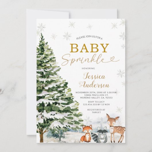 Rustic Animal Pine Trees Christmas Baby Sprinkle 招待状 (正面)