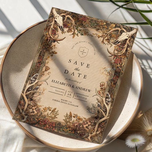 Rustic Antler Autumn Wedding セーブザデート