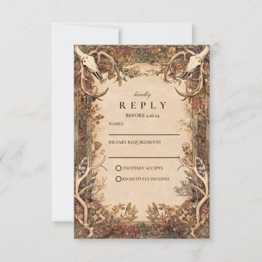 Rustic Antler Autumn Wedding 出欠カード (正面)