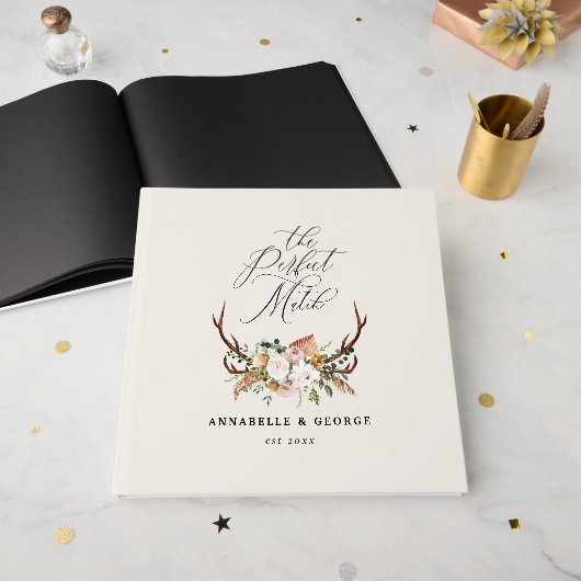Rustic Antler Floral Wedding Boho Woodland Guest B ゲストブック (正面見開き)