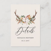 Rustic Antler Floral Wedding woodland Boho Details エンクロージャーカード (正面)