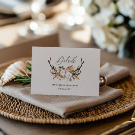 Rustic Antler Floral Wedding woodland Boho Details エンクロージャーカード