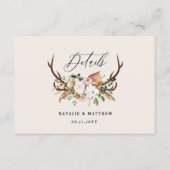 Rustic Antler Floral Wedding woodland Boho Details エンクロージャーカード (正面)