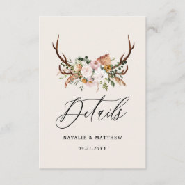 Rustic Antler Floral Wedding woodland Boho Details エンクロージャーカード