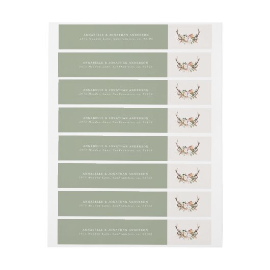 Rustic Antler Floral Wraparound Boho Wedding ラップアラウンドラベル (シート)