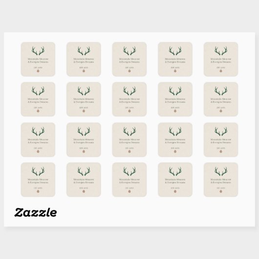 Rustic Antler Pine Cone Personalized Candle Label スクエアシール (シート)