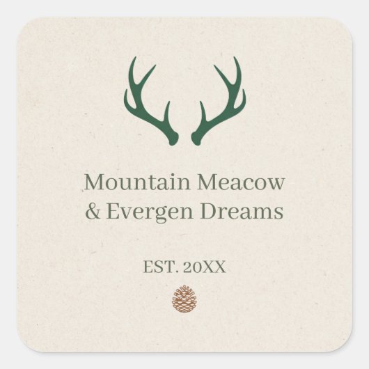 Rustic Antler Pine Cone Personalized Candle Label スクエアシール (正面)