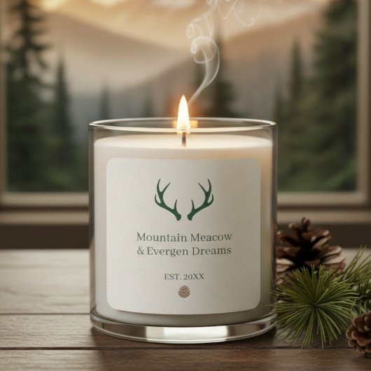 Rustic Antler Pine Cone Personalized Candle Label スクエアシール