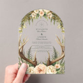Rustic Antler Woodland Floral Wedding アクリル招待状 (インサイチュ (ポータブル))