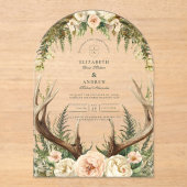 Rustic Antler Woodland Floral Wedding アクリル招待状 (正面)