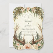 Rustic Antler Woodland Floral Wedding 招待状 (正面)