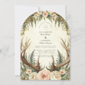 Rustic Antler Woodland Floral Wedding 招待状 (正面)
