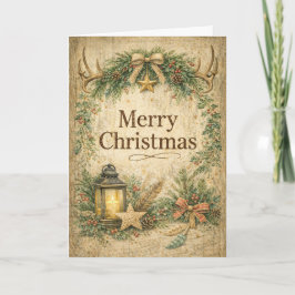 Rustic Antler Wreath Merry Christmas  シーズンカード