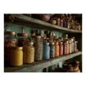 Rustic Apothecary Herb Jar Shelf ポスター (正面)