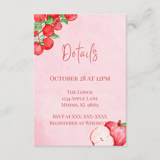 Rustic Apple Shower Details Card – Red Watercolor エンクロージャーカード (正面)