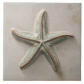 Rustic Aqua and Sand Starfish Coastal Relief タイル (正面)