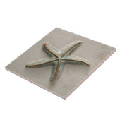 Rustic Aqua and Sand Starfish Coastal Relief タイル (側面)