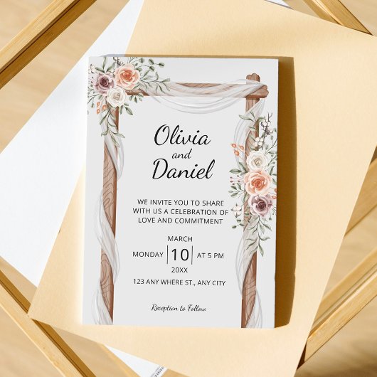 Rustic Arch Watercolor Floral | Boho Wedding     招待状