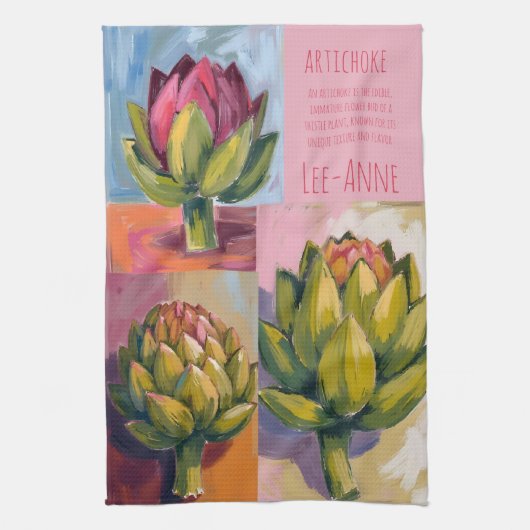 Rustic artichoke Watercolor Farmhouse Kitchen キッチンタオル (縦)