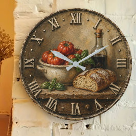 Rustic Artisan Bread & Heirloom Tomatoes Farmhouse ラージ壁時計