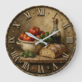 Rustic Artisan Bread & Heirloom Tomatoes Farmhouse ラージ壁時計 (正面)