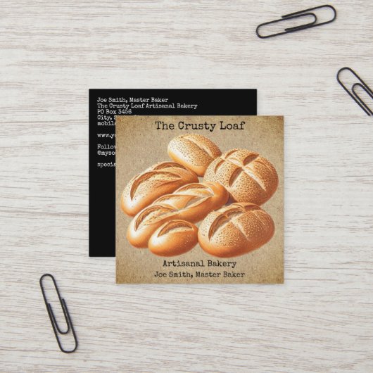 Rustic Artisanal Bakery Square Business Card スクエア名刺 (正面/裏面インサイチュ)