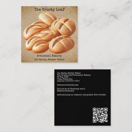 Rustic Artisanal Bakery Square Business Card スクエア名刺 (正面/裏面)