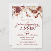 Rustic Autumn Burgundy Floral Friendsgiving Dinner 招待状 (正面)