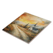Rustic Autumn Church Watercolor Painting タイル (側面)