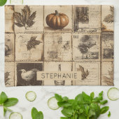 Rustic Autumn Ephemera Collage | ウォームアーシー (2) キッチンタオル (折り畳み)