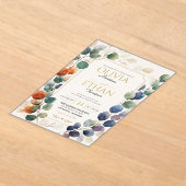 Rustic Autumn Eucalyptus Watercolor Botanical Leav アクリル招待状 (レイダウン)