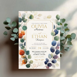 Rustic Autumn Eucalyptus Watercolor Botanical Leav アクリル招待状