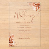 Rustic Autumn Fall Floral Script Wedding アクリル招待状 (正面)