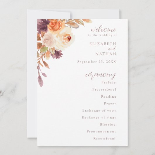 Rustic Autumn Fall Floral Wedding Program  招待状 (裏面)