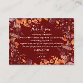 Rustic Autumn Fall Floral Wedding Thank You プレイスカード