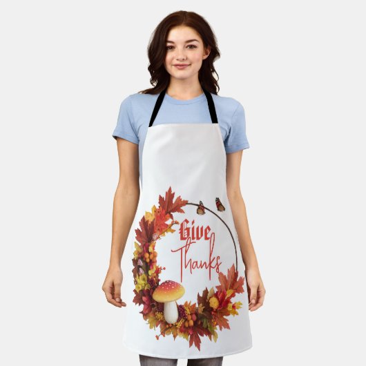 Rustic Autumn Fall Give Thanks  エプロン (着用した状態)