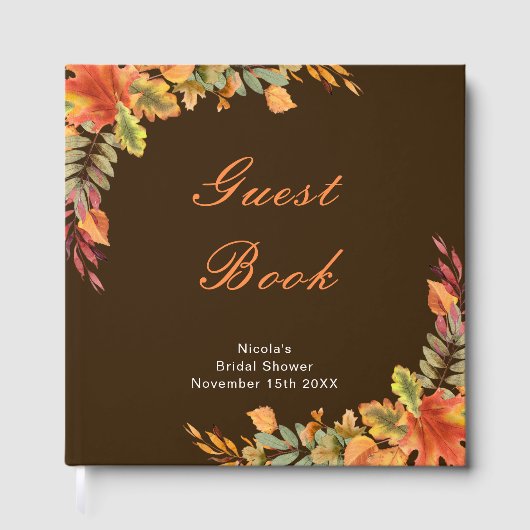 Rustic Autumn Fall Leaves Bridal Shower ゲストブック (正面)