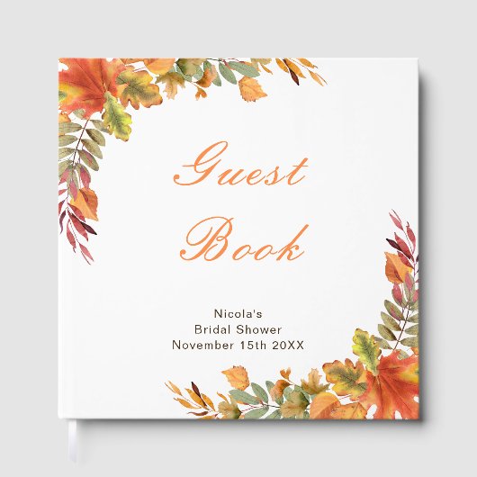 Rustic Autumn Fall Leaves Bridal Shower ゲストブック (正面)