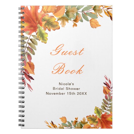 Rustic Autumn Fall Leaves Bridal Shower Guest Book ノートブック (正面)