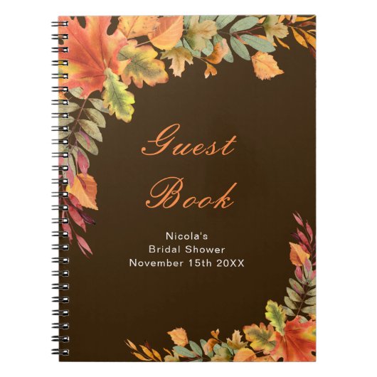 Rustic Autumn Fall Leaves Bridal Shower Guest Book ノートブック (正面)