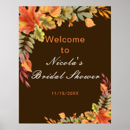 Rustic Autumn Fall Leaves Bridal Shower Welcome ポスター