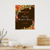 Rustic Autumn Fall Leaves Bridal Shower Welcome ポスター (キッチン)
