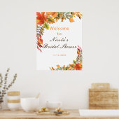 Rustic Autumn Fall Leaves Bridal Shower Welcome ポスター (キッチン)