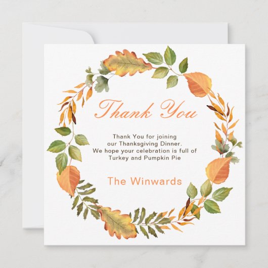 Rustic Autumn Fall Leaves Square Thanksgiving  (正面)