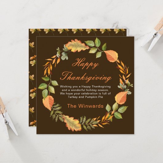 Rustic Autumn Fall Leaves Square Thanksgiving  カード (正面/裏面インサイチュ)