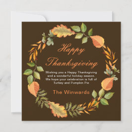 Rustic Autumn Fall Leaves Square Thanksgiving  カード