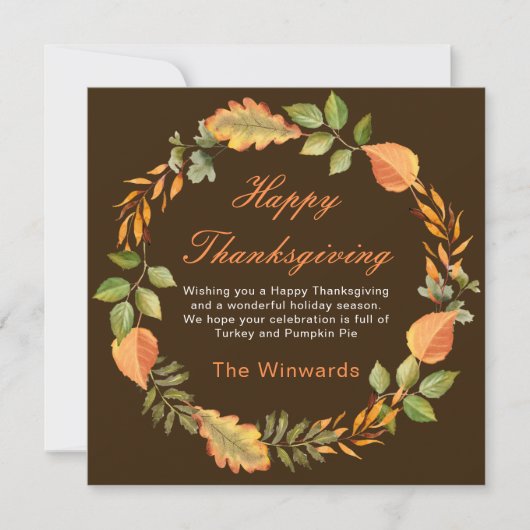 Rustic Autumn Fall Leaves Square Thanksgiving カード (正面)