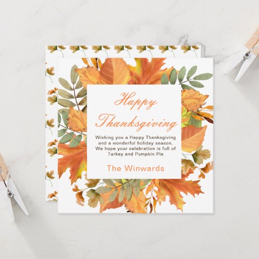 Rustic Autumn Fall Leaves Square Thanksgiving  カード (正面/裏面インサイチュ)