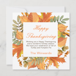 Rustic Autumn Fall Leaves Square Thanksgiving  カード