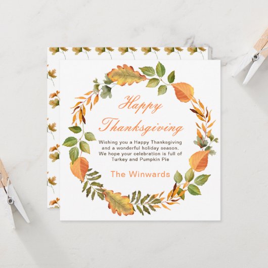 Rustic Autumn Fall Leaves Square Thanksgiving カード (正面/裏面インサイチュ)